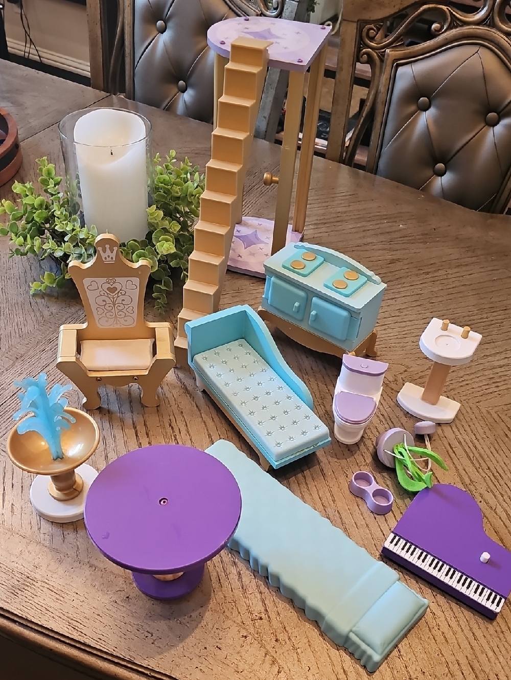 Miniature Dollhouse Furniture Set - Purple, Aqua & Gold Accents